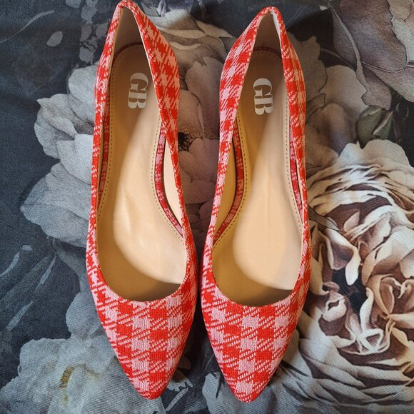 GIANNI BINI Women's Pink & Red Houndstooth Plaid Flats Size 8 1/2 - Picture 4 of 11